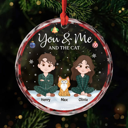 5632OUK1 personalized christmas gifts glass couple with cat ornament_ 5632OKZ0D