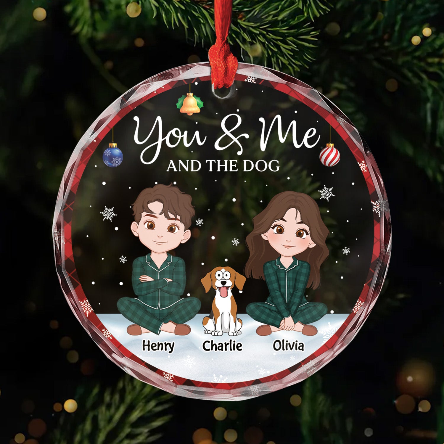 5632OUK1 personalized christmas gifts glass couple with dog ornament_ 5632OKZ0C
