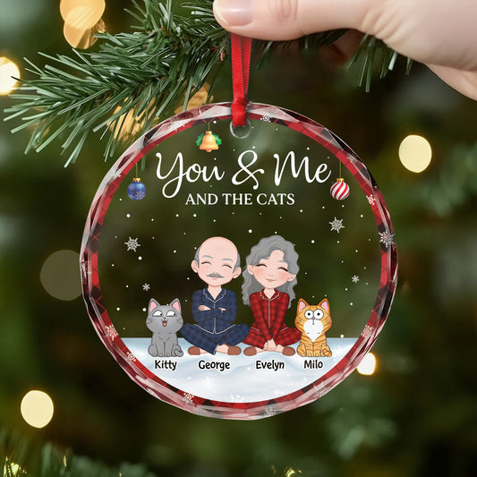 5632OUK2 personalized christmas gifts glass couple with cat ornament_ 5632OKZ0D
