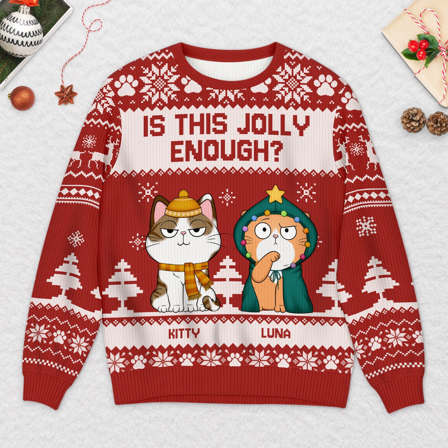 5634WUK2 personalized cat ugly christmas sweater is this jolly enough 5634W8YZD