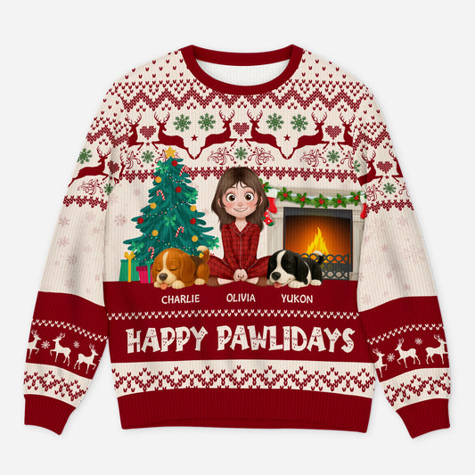 5644WUS1 personalized dog gifts happy pawlidays ugly christmas sweater 5644WTLNC