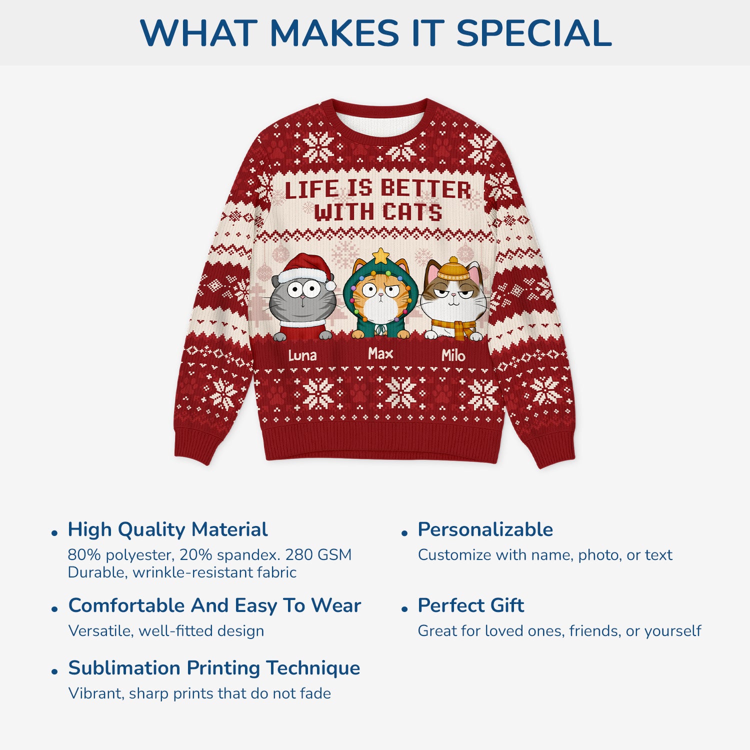 5652WUK5 personalized ugly christmas sweater life is better with cats 5652WKZND