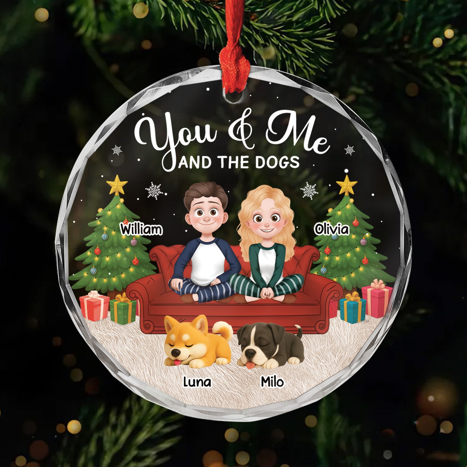 5663OUS1 personalized glass christmas ornaments couple with dog ornament 5663O3KTC