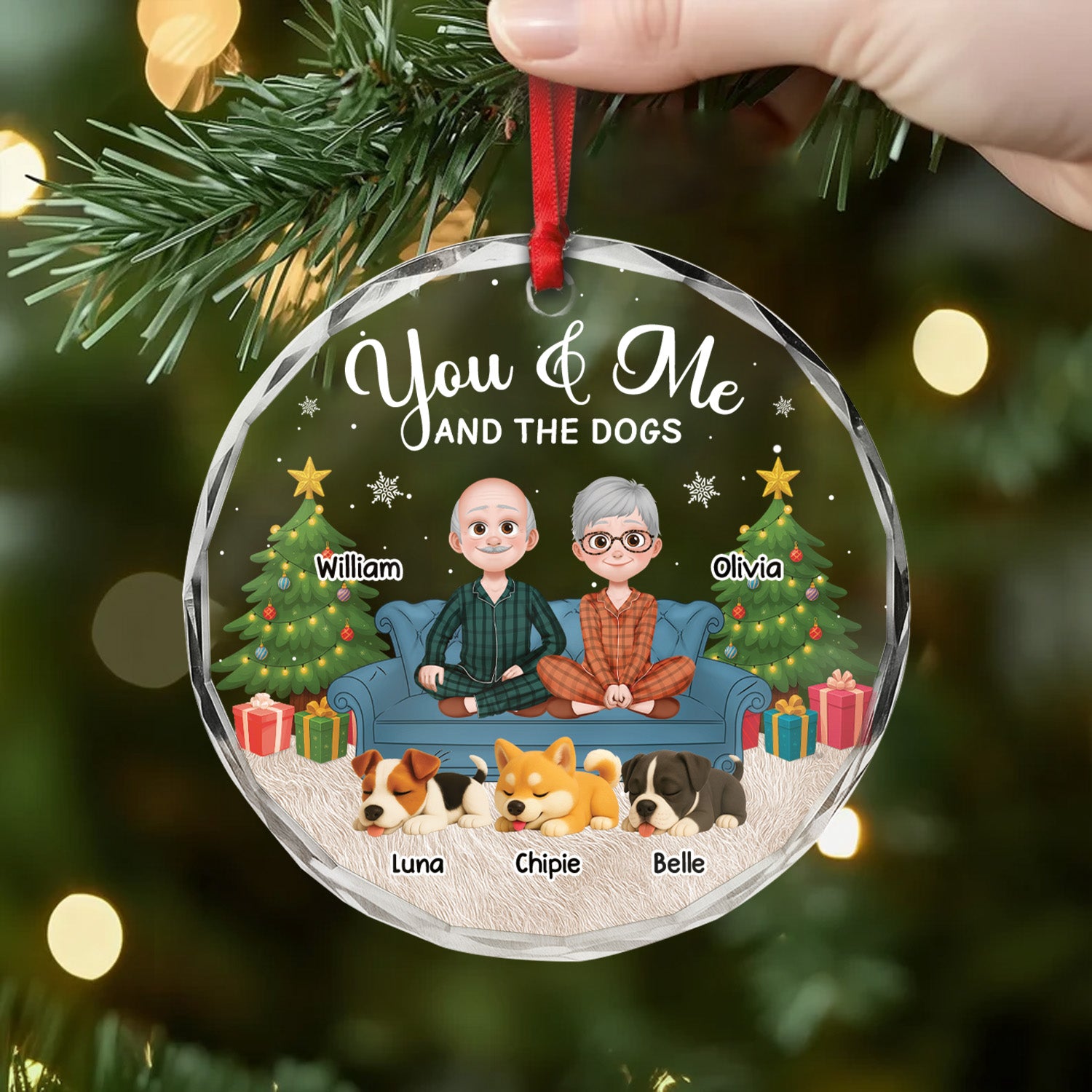 5663OUS2 personalized glass christmas ornaments couple with dog ornament 5663O3KTC