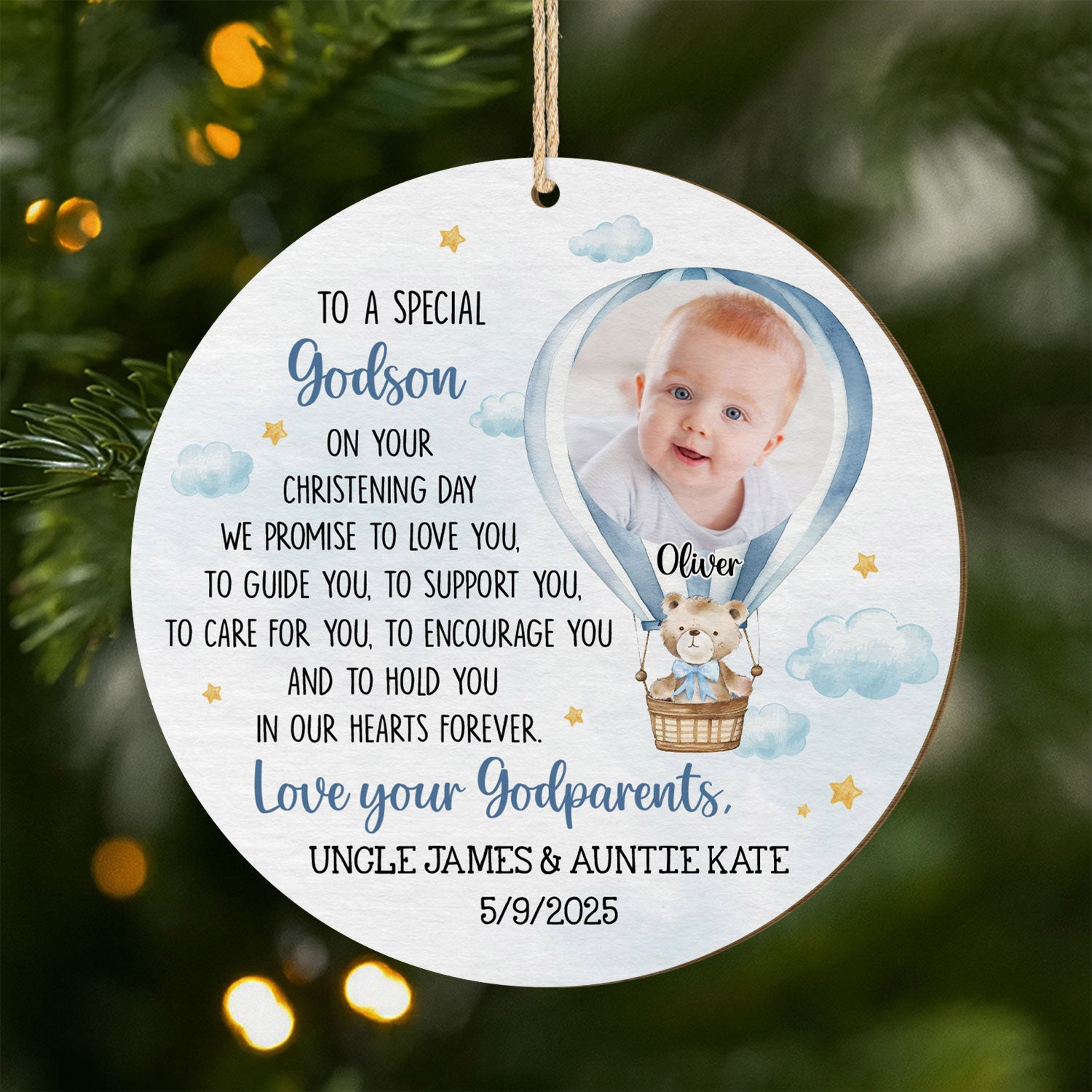 5670OUS1 custom godchild christening gift 1 layered wood baptism christmas ornament 5670O6HAK