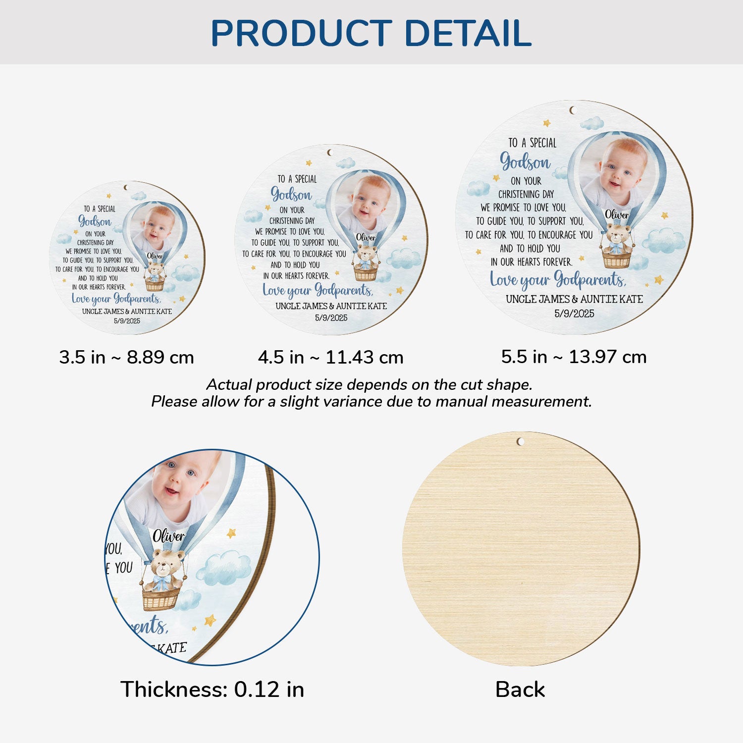 5670OUS3 custom godchild christening gift 1 layered wood baptism christmas ornament 5670O6HAK