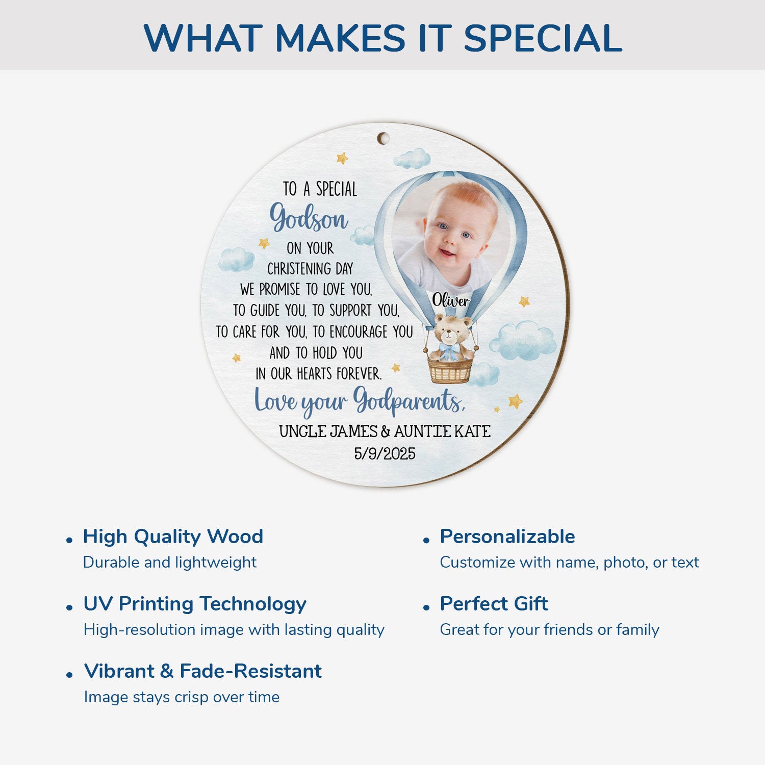 5670OUS4 custom godchild christening gift 1 layered wood baptism christmas ornament 5670O6HAK