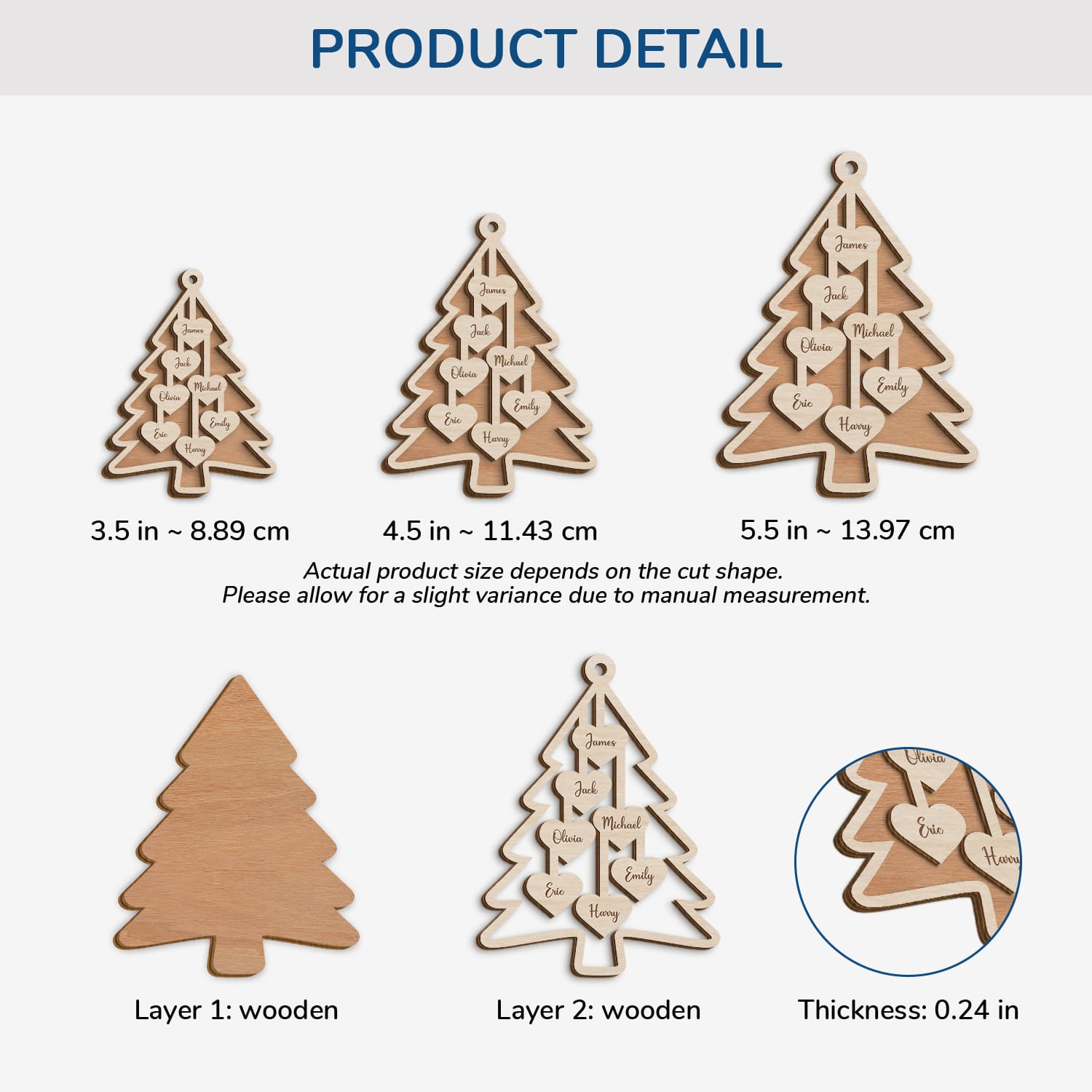 5672OUK3 custom 2 layered wood ornament with names family christmas gifts 5672O6ZCI