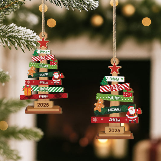 5676OUS2 custom 1 layered wood ornament with names family christmas gifts 5676OTQTI