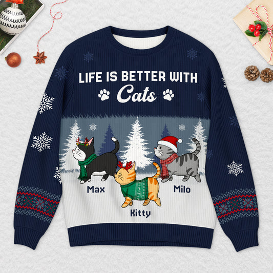5729WUK2 custom cat ugly christmas sweater life is better with a cat 5729WTZCD