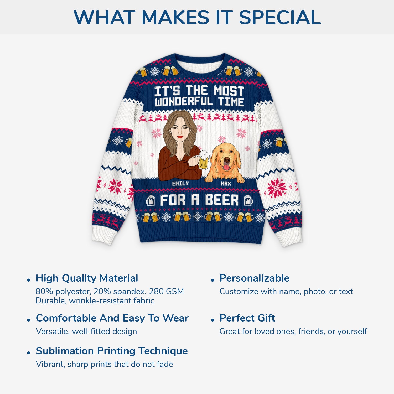 5735WUK5 personalised it the most wonderful time for a beer ugly christmas sweater for dog mum 5735W3IZC