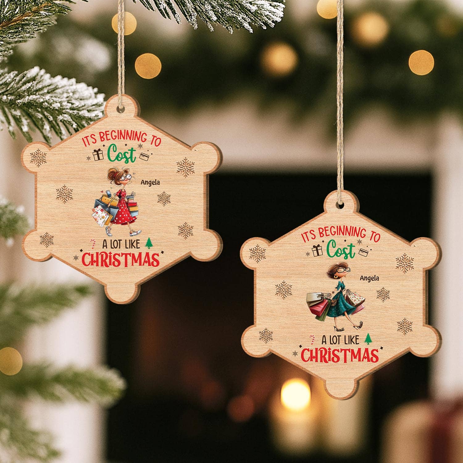 5762OUK2 custom gifts for her 1 layered wood shopping christmas ornaments_ 5762OTZCA