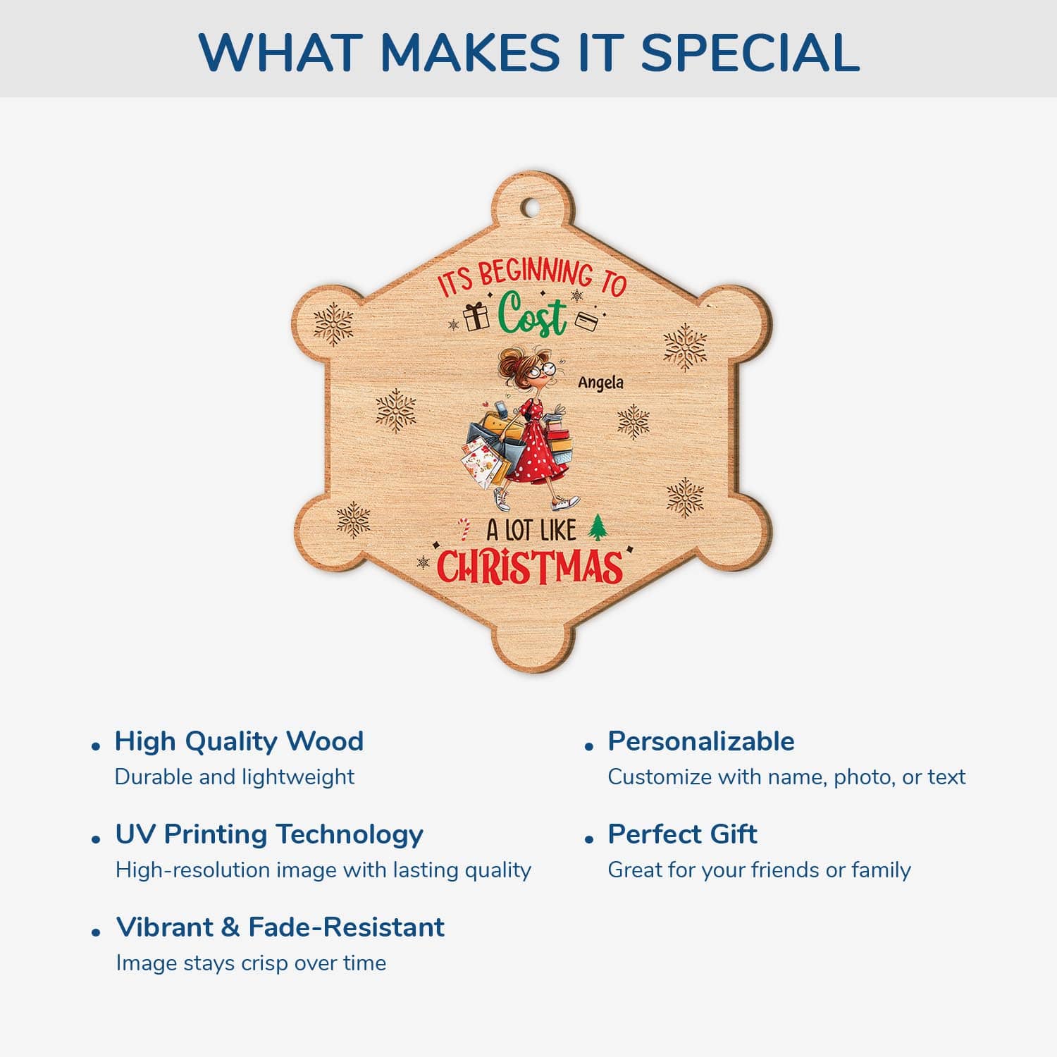 5762OUK4 custom gifts for her 1 layered wood shopping christmas ornaments_ 5762OTZCA