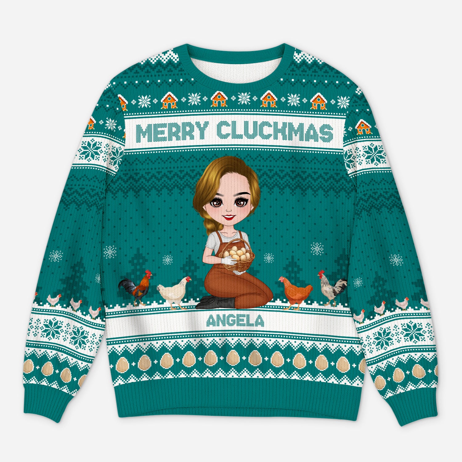 5777WUS1 custom gifts for her merry cluckmas chicken ugly christmas sweater 5777W3TMA