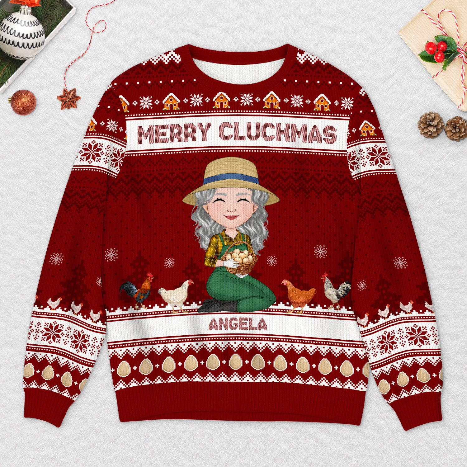 5777WUS2 custom gifts for her merry cluckmas chicken ugly christmas sweater 5777W3TMA