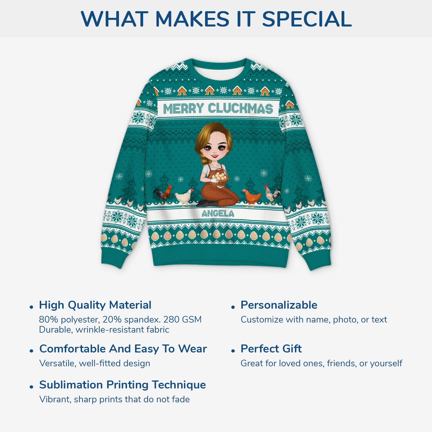 5777WUS5 custom gifts for her merry cluckmas chicken ugly christmas sweater 5777W3TMA