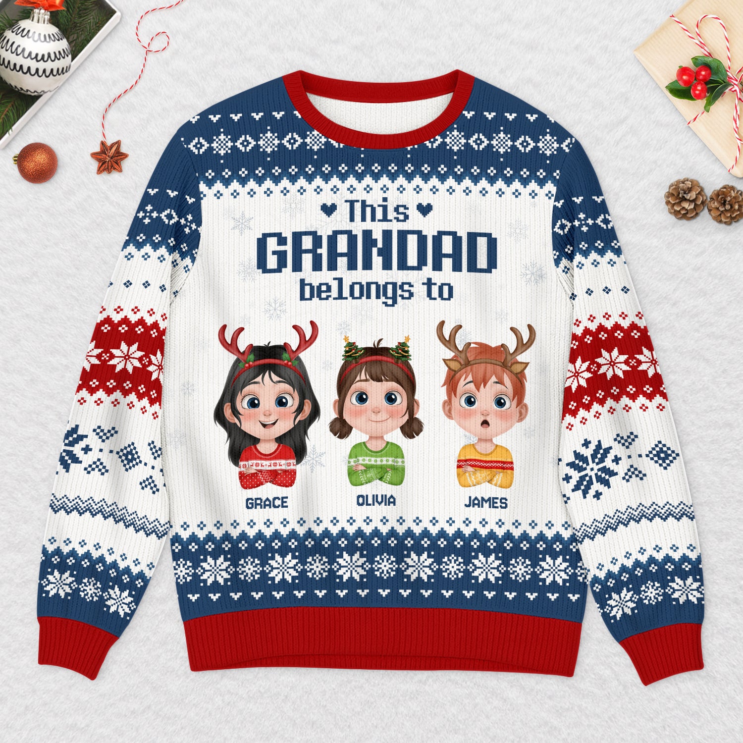 5779WUK2 custom grandparent gifts ugly christmas sweater with grandkids names 5779W8YNA