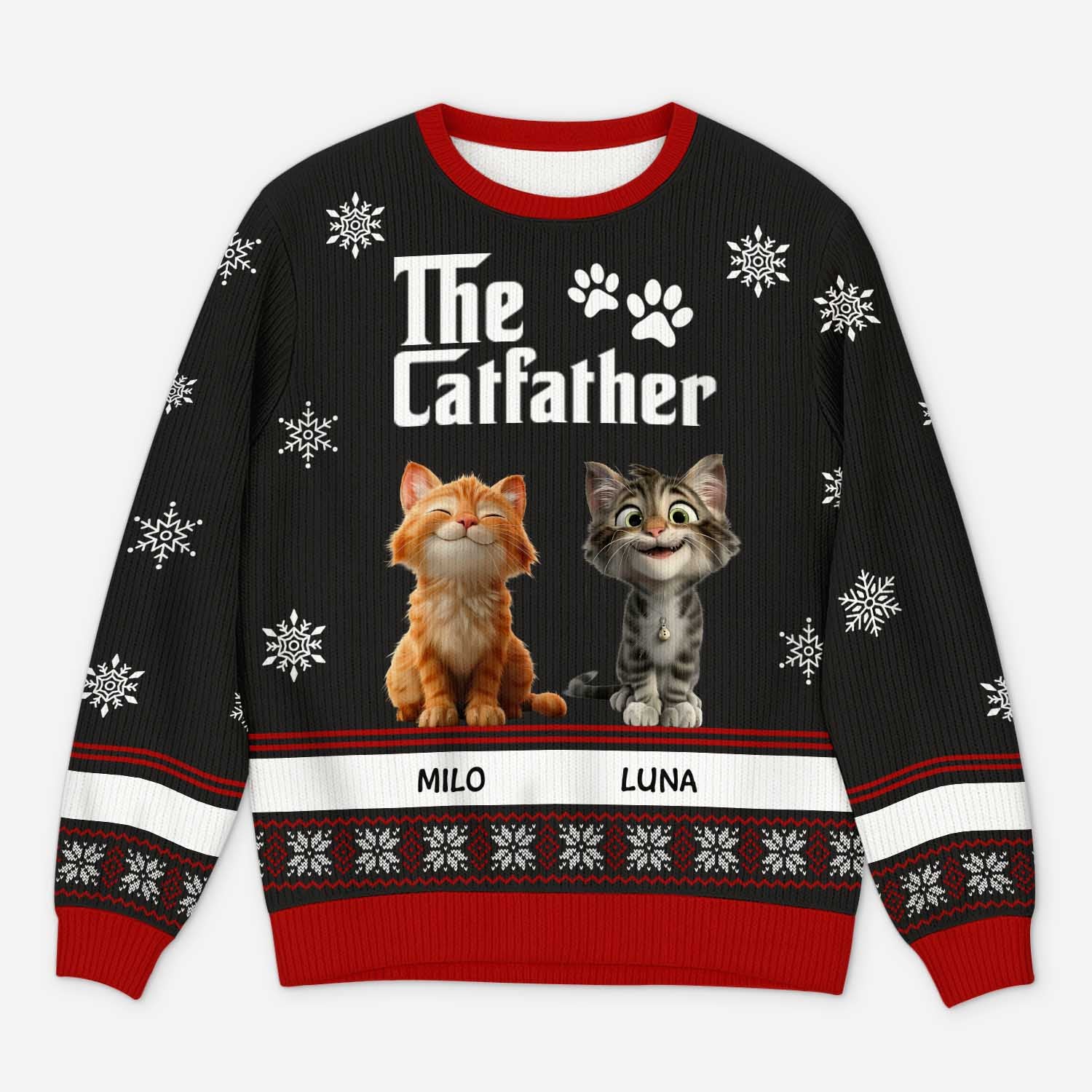 5782WUS1 custom cat gifts for humans the catfather ugly christmas sweater 5782WKFCD