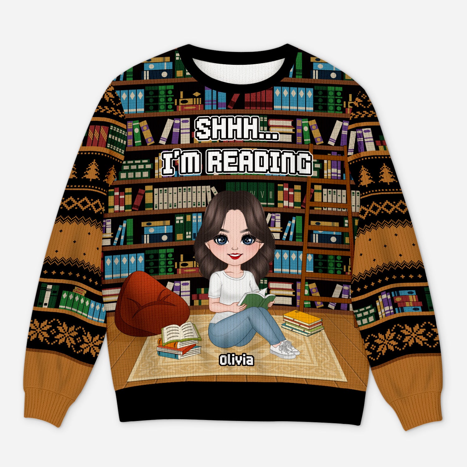 5788WUS1 personalized ugly christmas sweater women gifts for book lovers 5788W3QMA