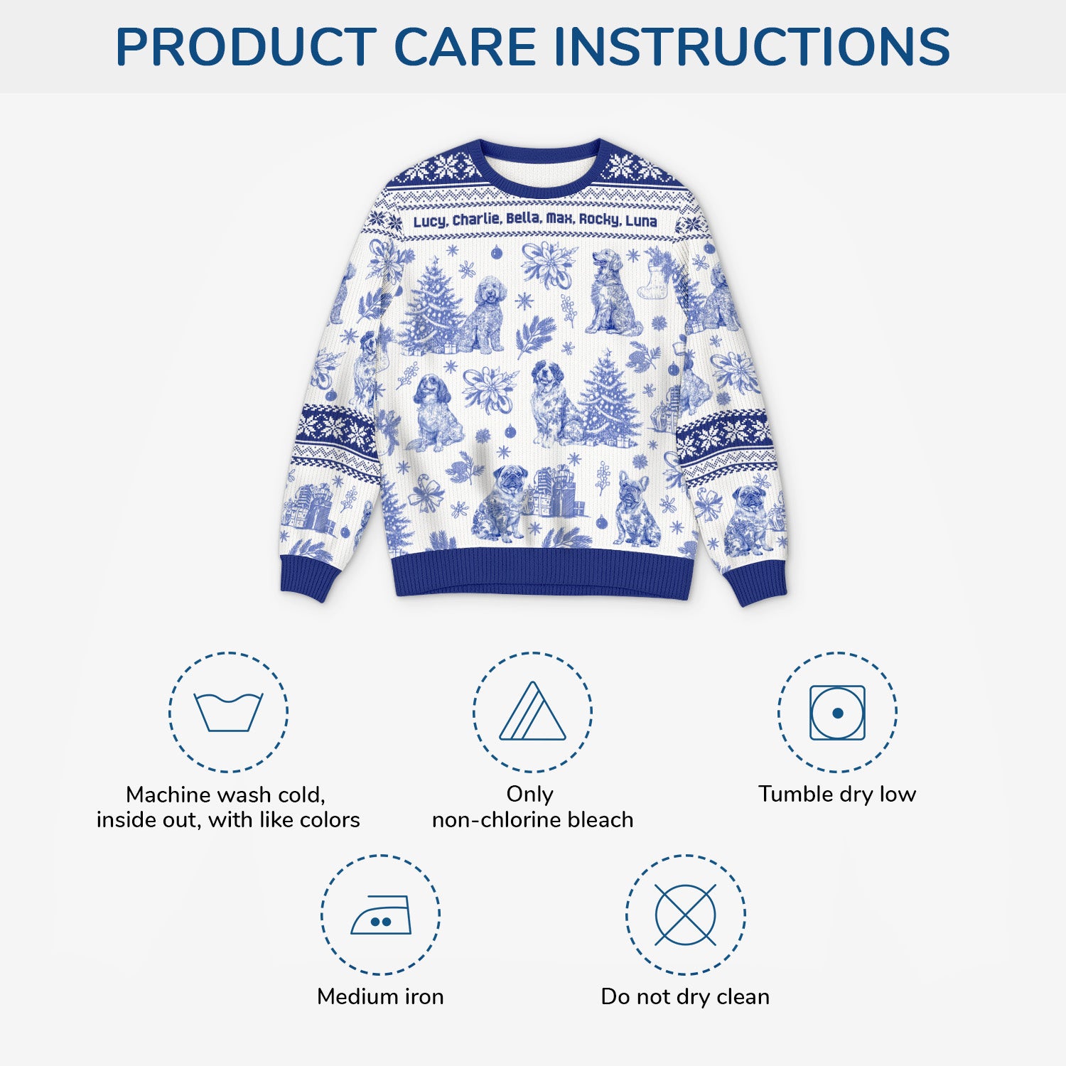 5799WUS4 personalized dog gifts blue toile ugly christmas sweater 5799WTMMC