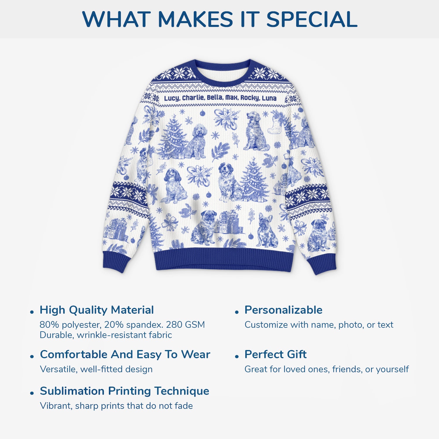 5799WUS5 personalized dog gifts blue toile ugly christmas sweater 5799WTMMC