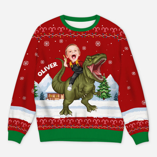 5806WUK1 dinosaur ugly christmas sweater with photo custom gifts for kids 5806WTZAK
