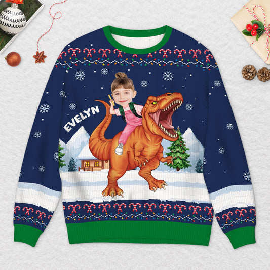 5806WUK2 dinosaur ugly christmas sweater with photo custom gifts for kids 5806WTZAK