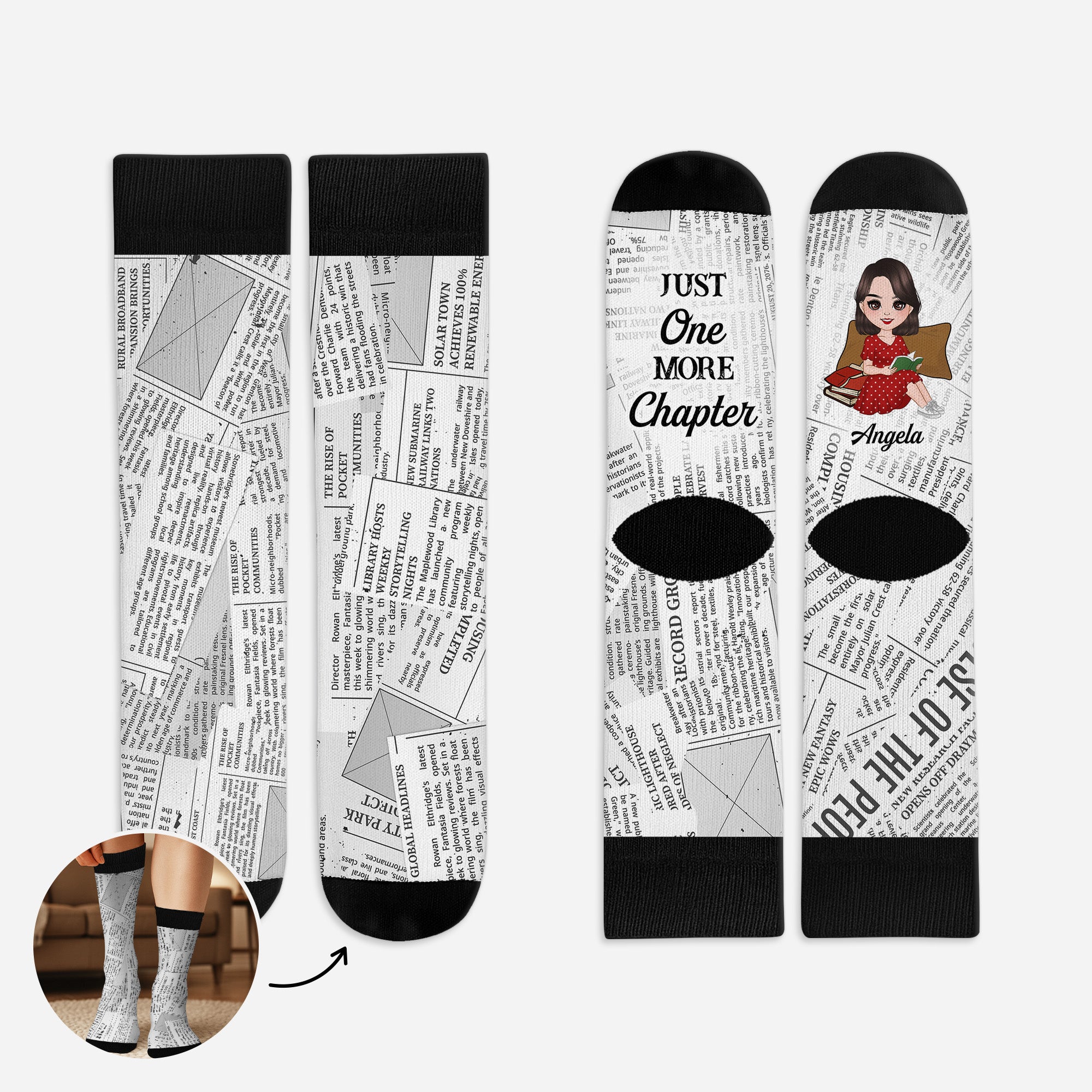 5809JUS1 personalized gifts for book lovers just one more chapter socks 5809JKLMA