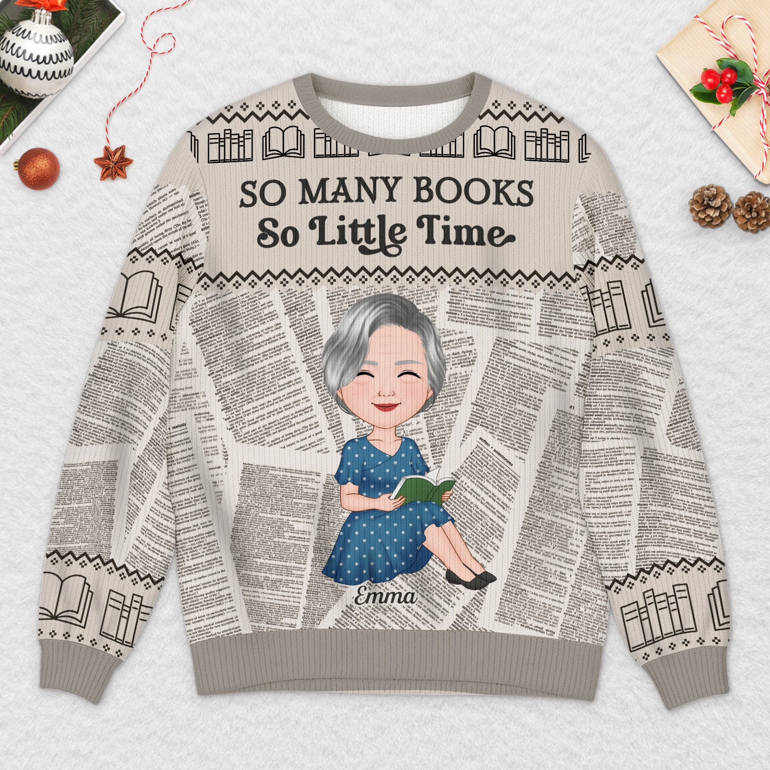 5814WUS2 personalized gifts for book lovers womens ugly christmas sweater 5814WKMZA