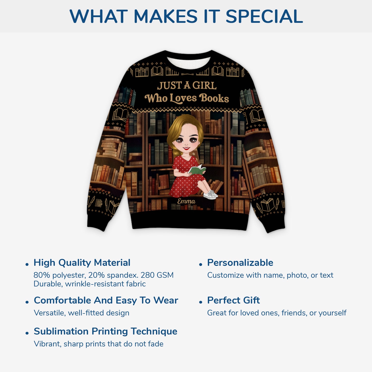 5814WUS5 personalized gifts for book lovers womens ugly christmas sweater 5814WKMZA