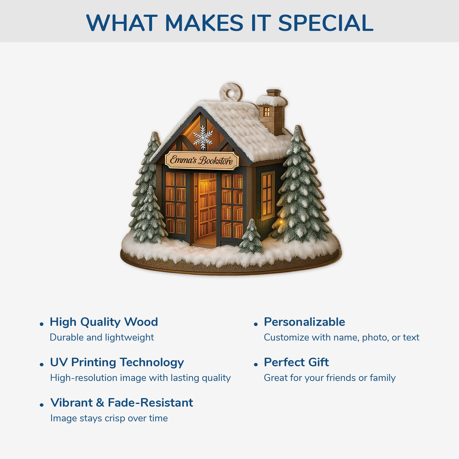 5833OUS4 custom xmas gifts for book lovers 1 layered wood bookstore ornament 5833OKMQA