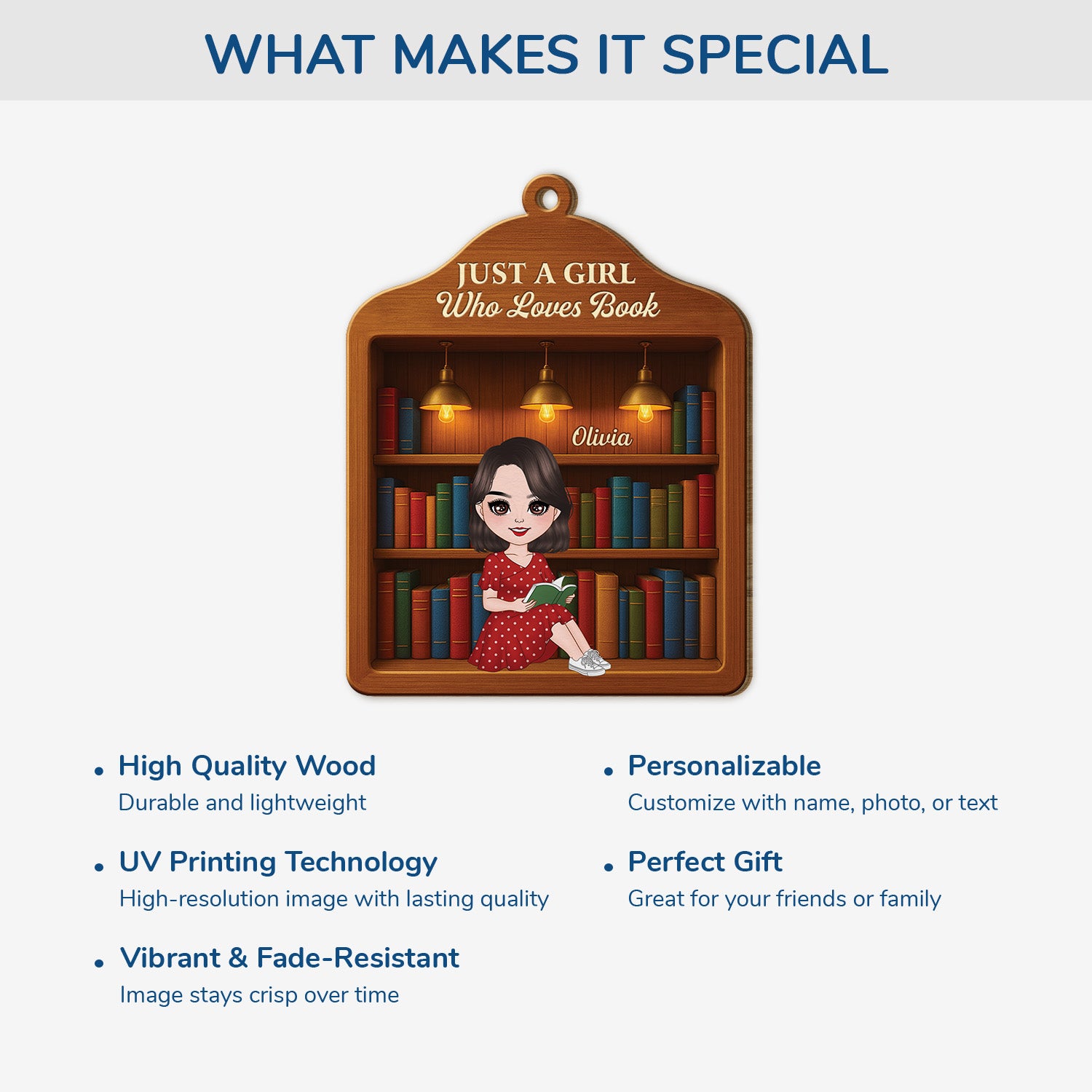 5839OUS4 3d printing effect custom gifts for book lovers 1 layered wood ornaments 5839OKLMA