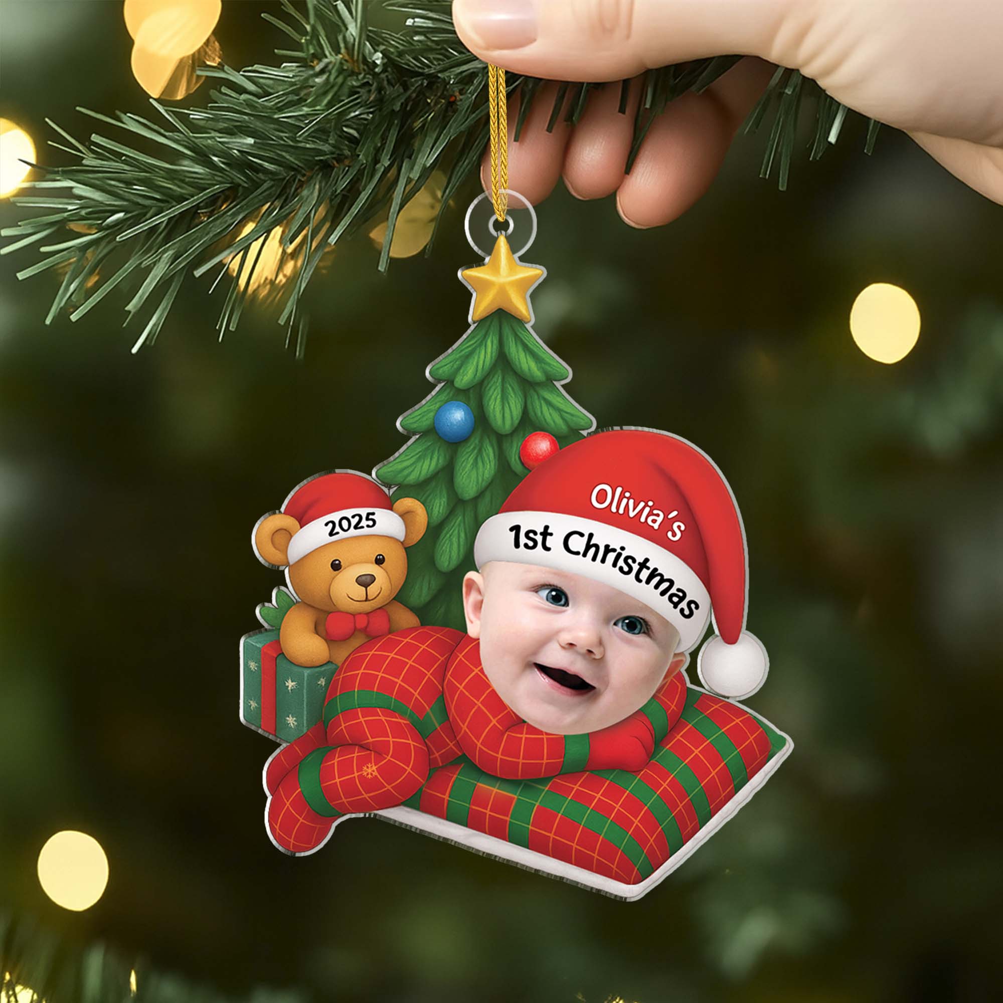 5853OUS2 3d printing effect custom acrylic baby first christmas ornament with photo 5853O8LTK