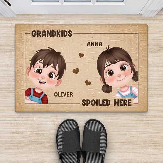 5866DUS2 grandkids spoiled here doormat_ personalized gifts for grandparents 5866D8TZA