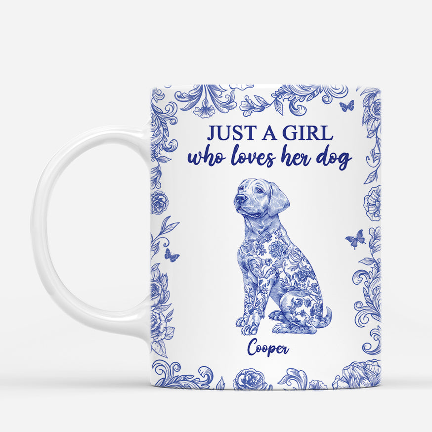 5876MUS1 personalized gifts for dog lovers blue toile dog mug 5876M8MZC
