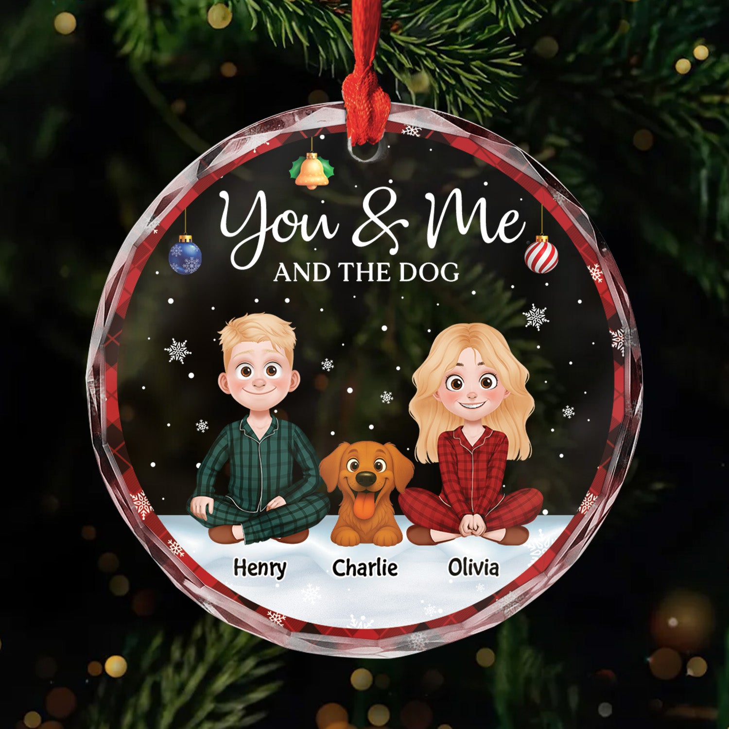 5896OUS1 custom glass christmas ornament_s couple with dog ornament_ 5896OKV0C