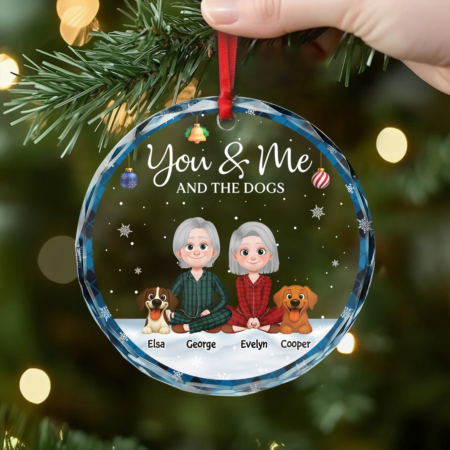 5896OUS2 custom glass christmas ornament_s couple with dog ornament_ 5896OKV0C