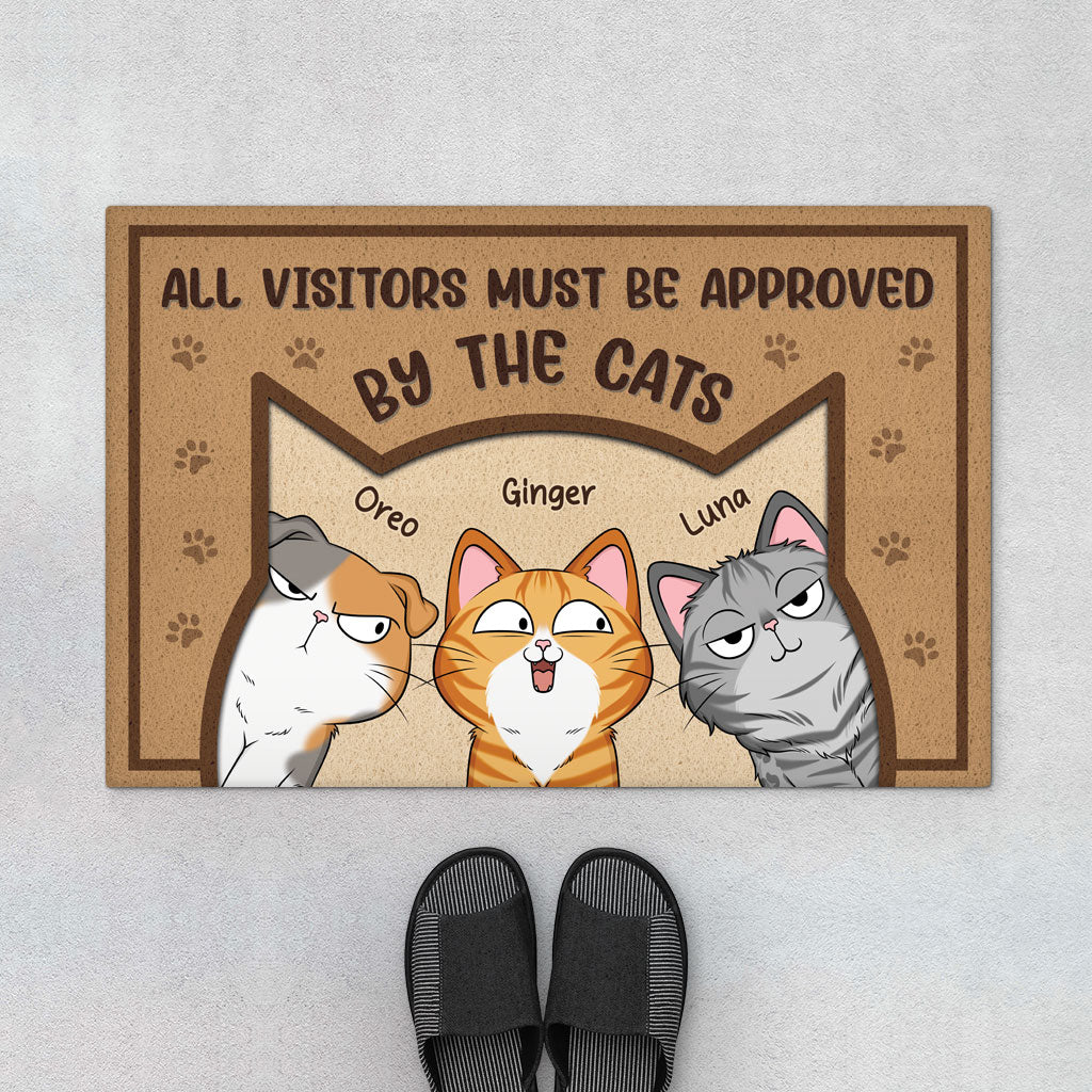 5931DUS1 all visitors must be approved by the cat door mat custom cat lover gifts 5931D6TAD