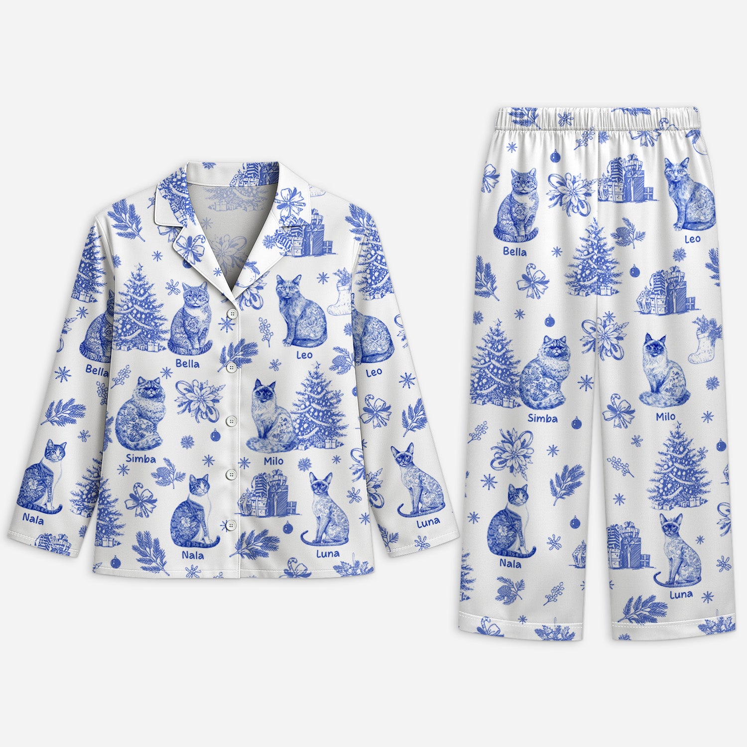 5938VUK1 blue toile cat pajamas personalized cat gifts for humans 5938V6ZMD
