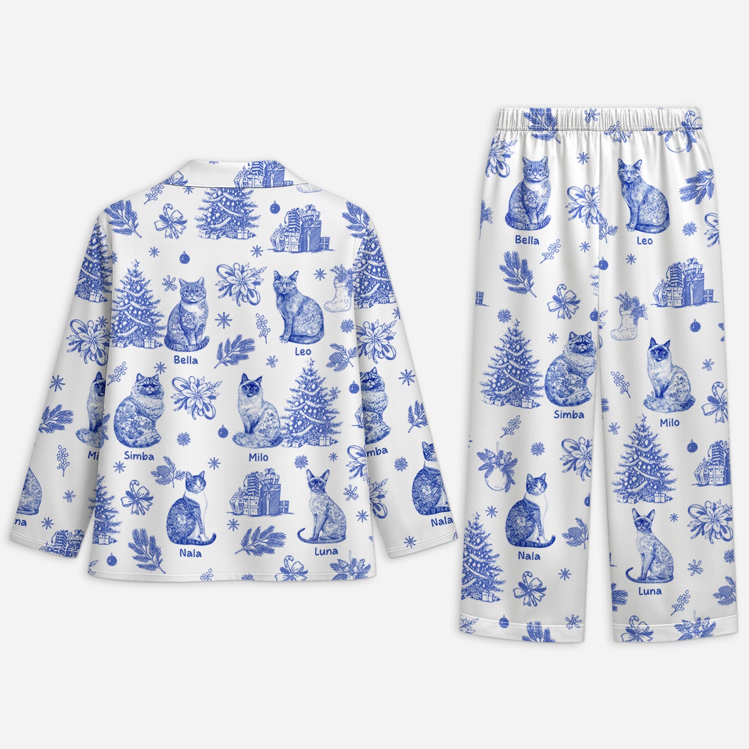 5938VUK2 blue toile cat pajamas personalized cat gifts for humans 5938V6ZMD