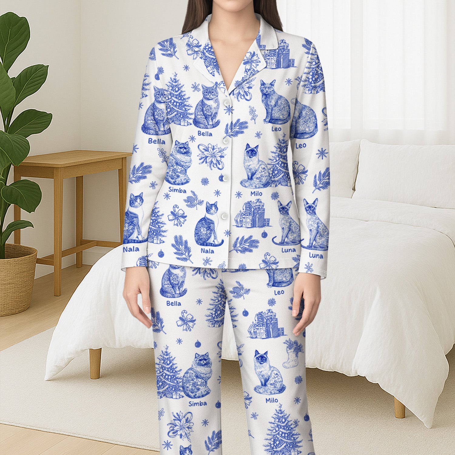 5938VUK3 blue toile cat pajamas personalized cat gifts for humans 5938V6ZMD