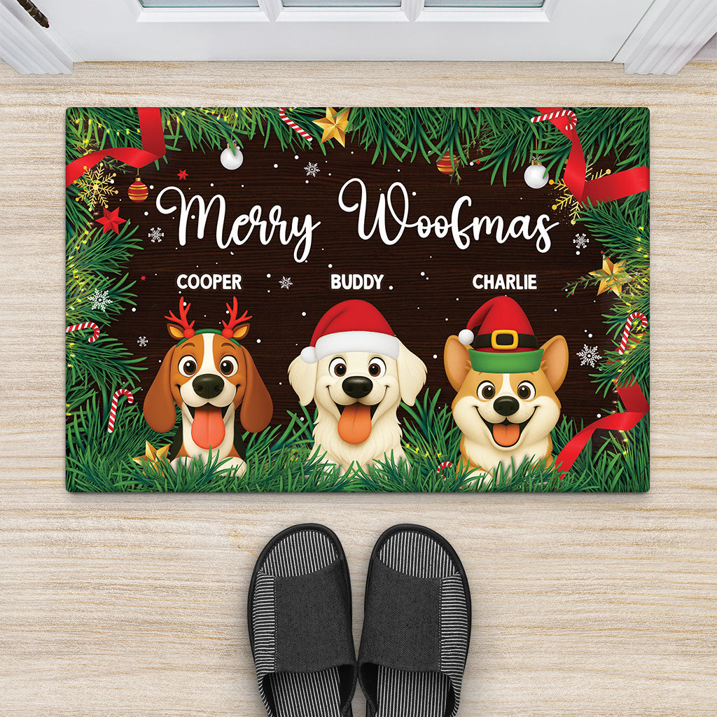 5974DUS2 merry woofmas doormat custom christmas gifts for dog lovers 5974DTKAC