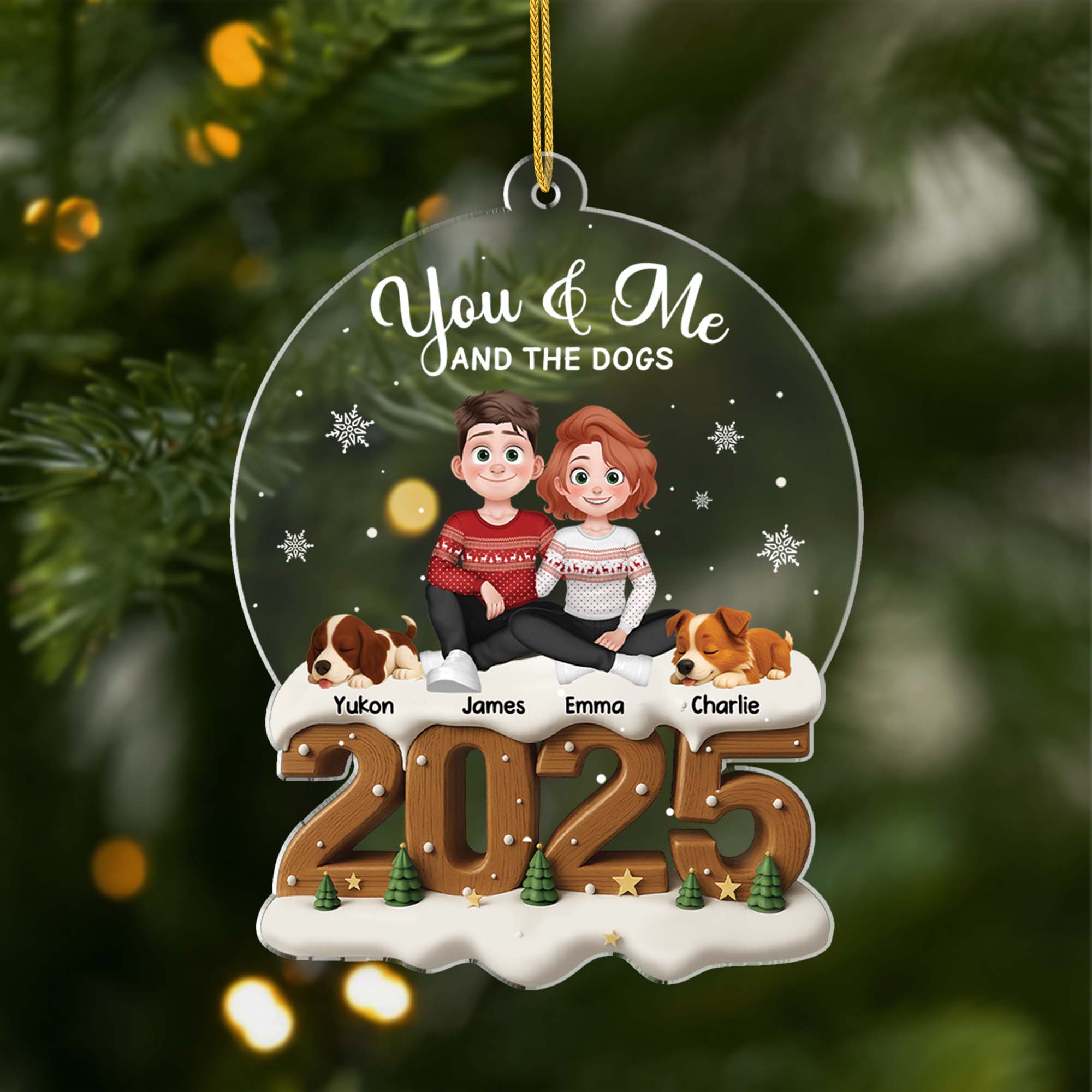 5979OUS1 3d printing effect acrylic couple with dog ornament custom xmas gifts 5979O8MTC