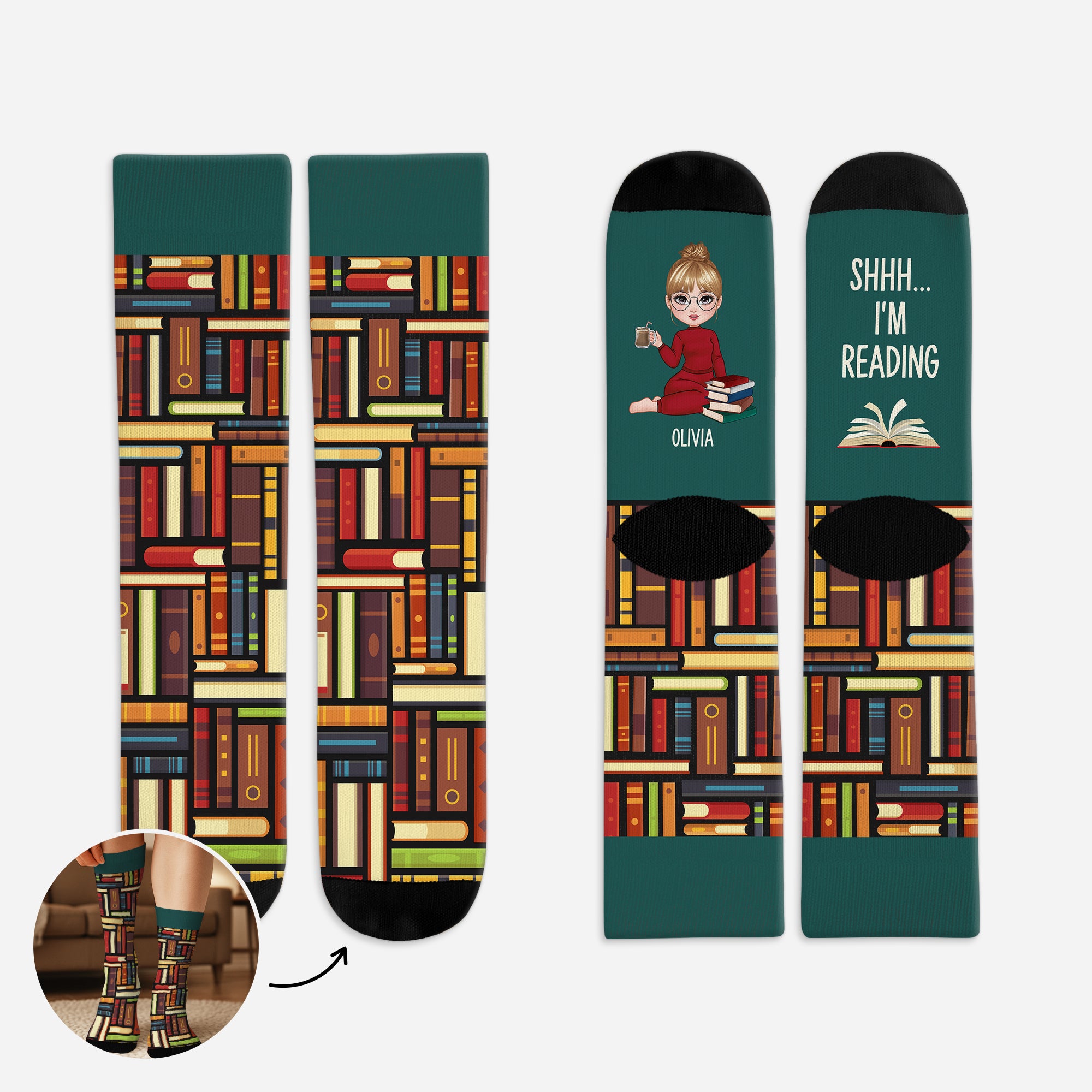 6029JUS1 personalized shhh im reading socks gifts for a book lover 6029J6Q5A