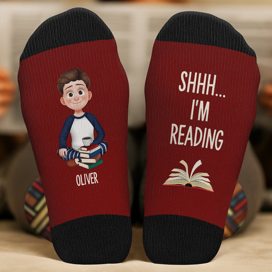 6030JUS2 custom shhh im reading socks gifts for a book lover 6030J6Q5A