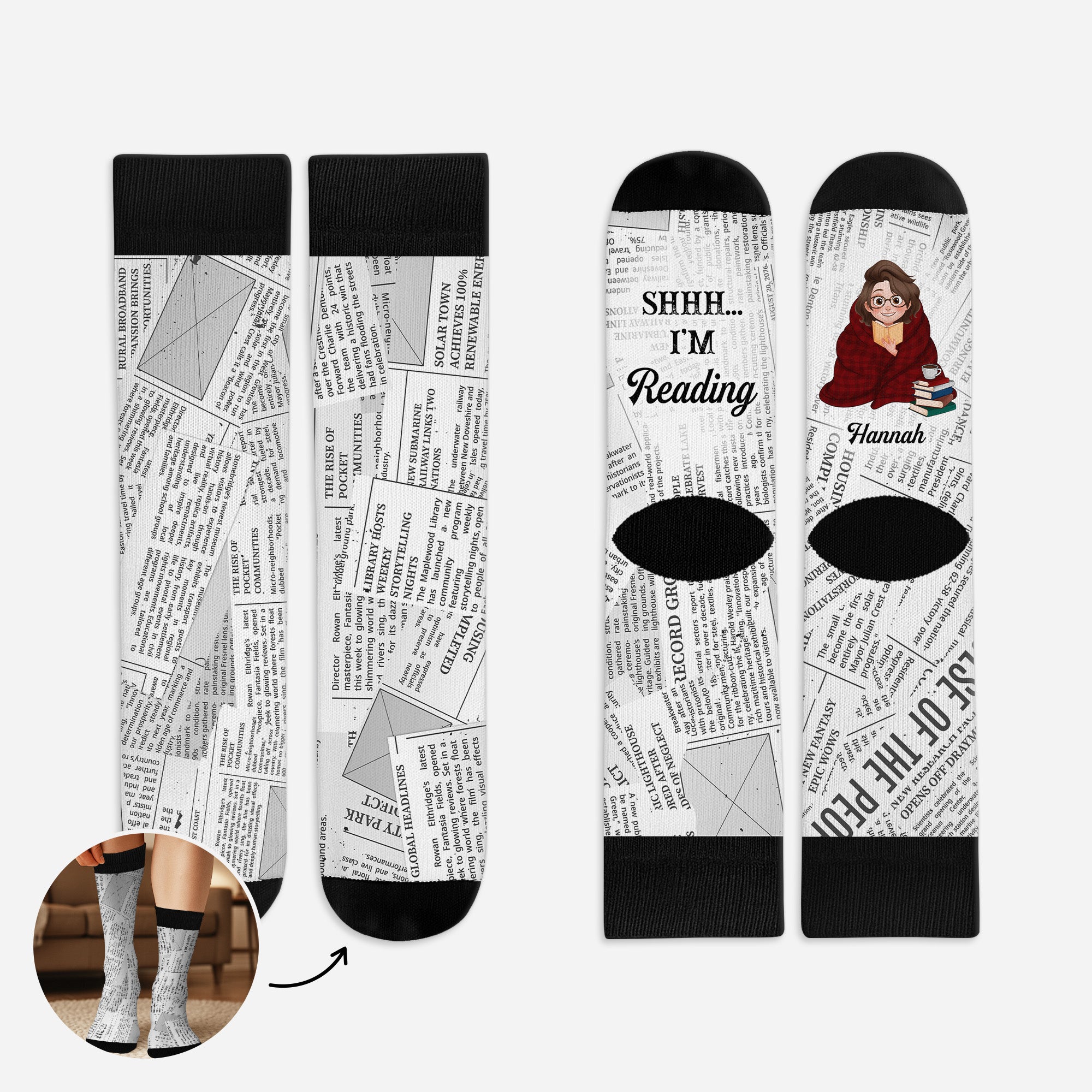 6033JUS1 shhh im reading socks custom gifts for book lovers 6033JKL5A