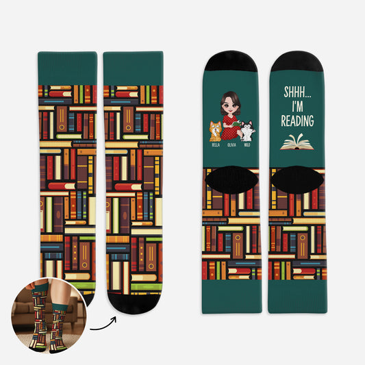6034JUS1 shhh im reading socks personalized gifts for cat lovers 6034J8LND