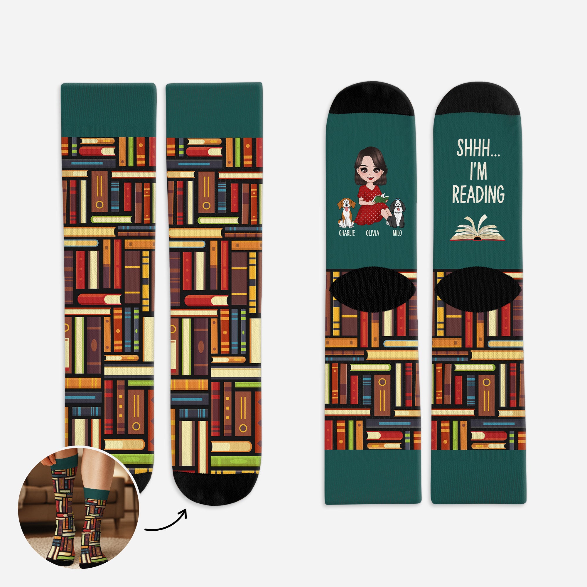 6034JUS1 shhh im reading socks personalized gifts for dog lovers 6034J8LNC