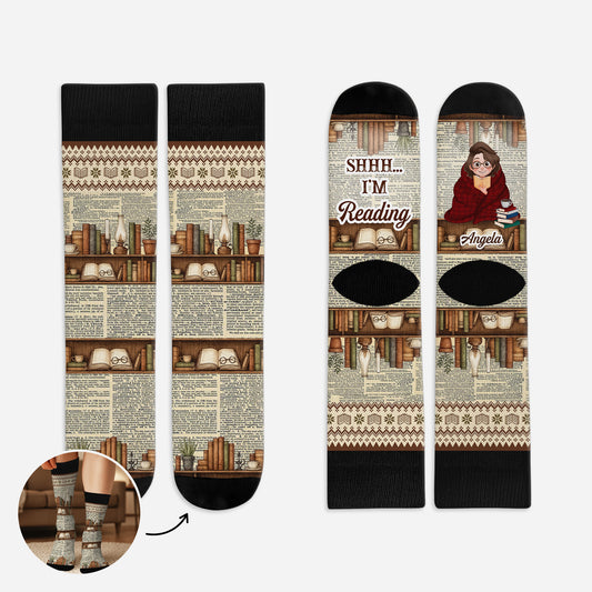 6050JUS1 shh im reading socks personalized gifts for book readers 6050JKQTA