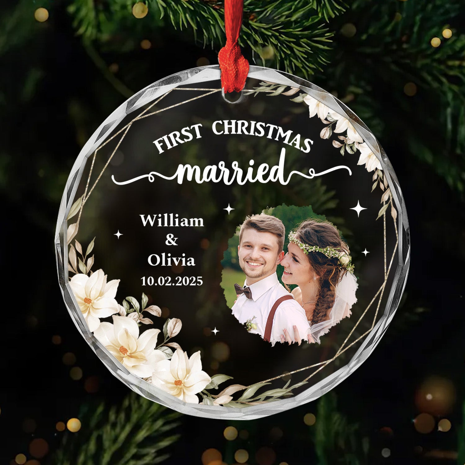 6066OUS1 glass first christmas married ornament_ custom wedding gifts for couples 6066O
